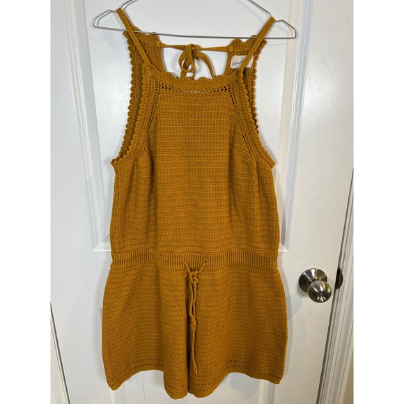 Universal Thread Pants - Universal Thread Womens Romper Knit Drawstring Waist Mustard Yellow Size Large